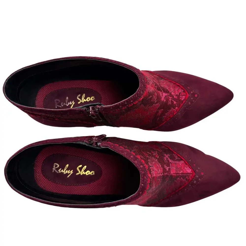 Ruby Shoo Wine Faux Suede Steampunk Brocade Nicola Ankle Boots Women's Size 9